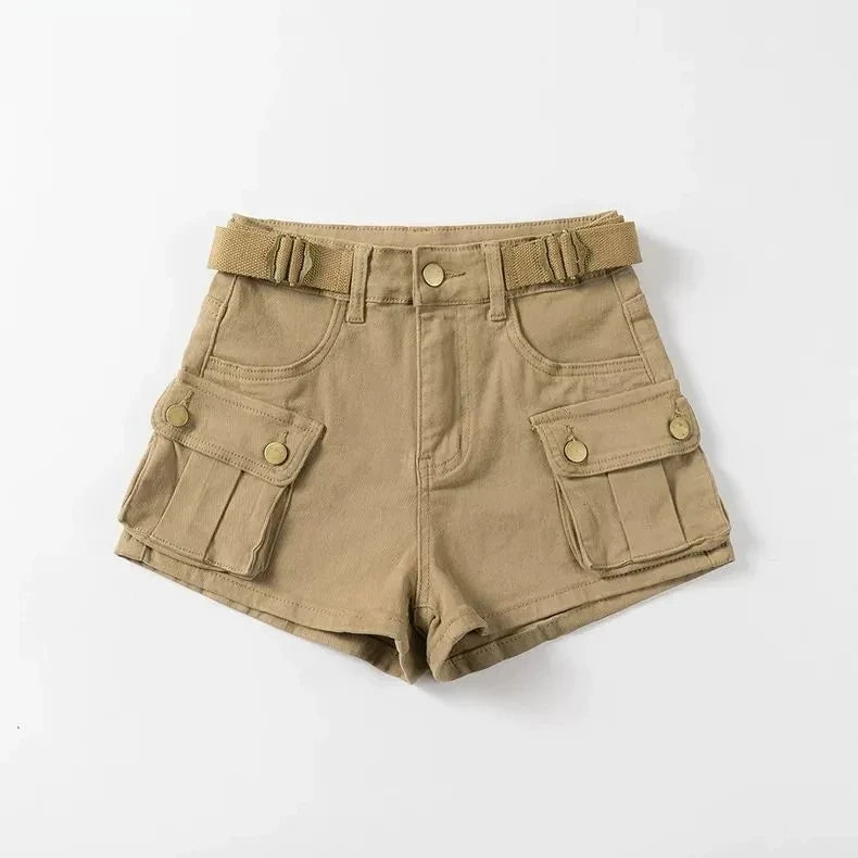 Women's High Waist Mini Skirt Y2K Denim Workwear Shorts Elastic Slimming.