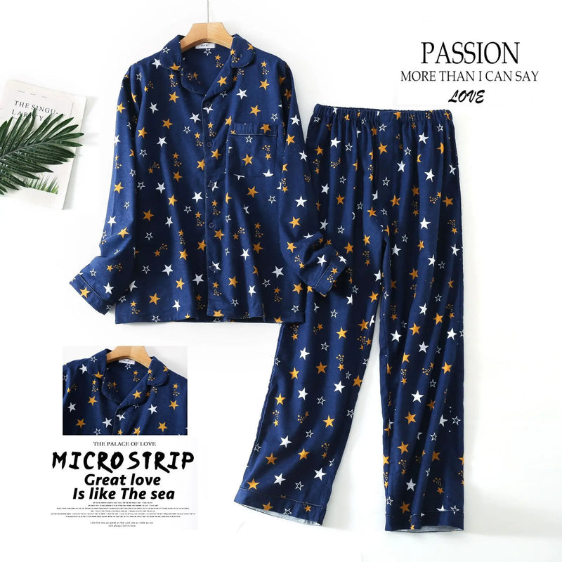 Men's Long Sleeve Plaid Velvet Set Autumn Winter Pajamas.
