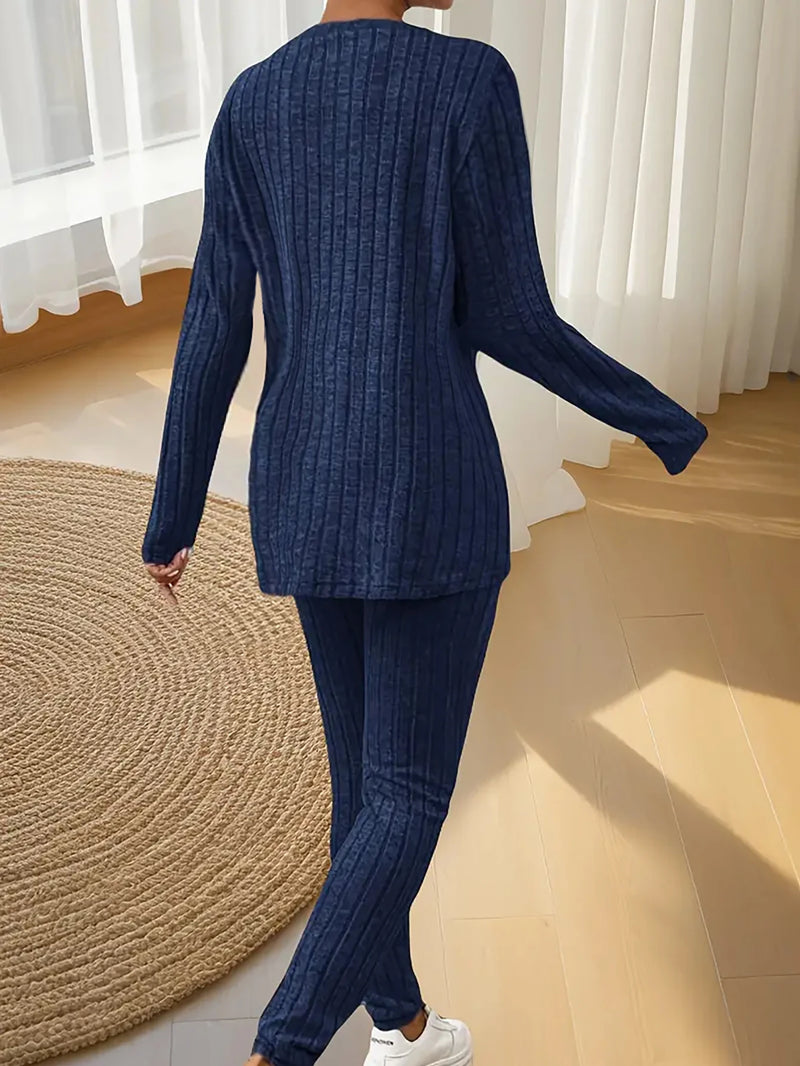 Women's Autumn and Winter Pajamas, Simple Solid Color.