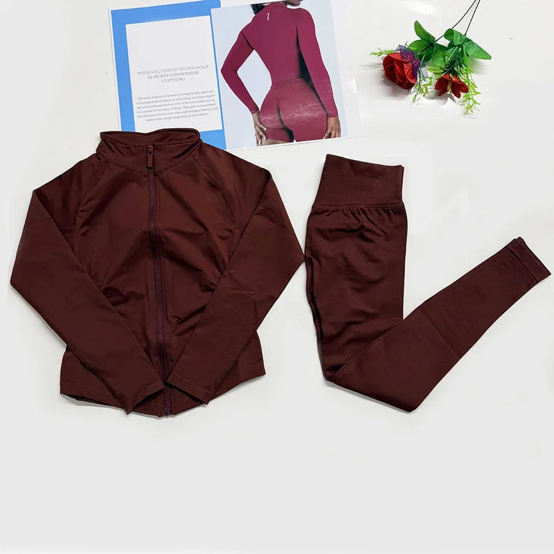 Dynamic Zippy Jacket 2 piece set yoga outfits Seamless Zip Tracktop Sports.