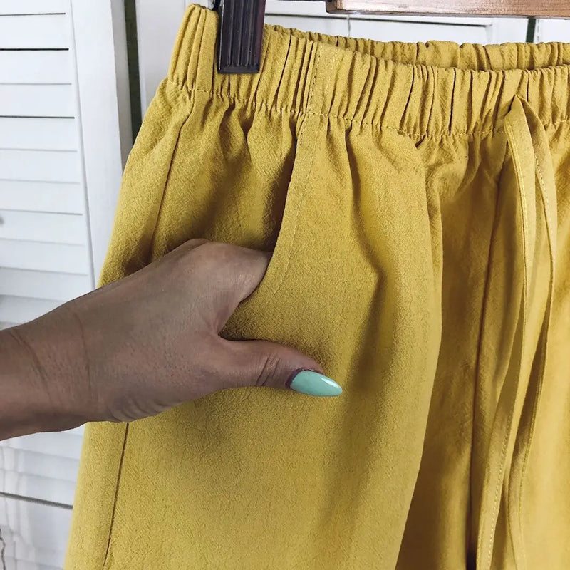 Women Summer Cotton Shorts Casual Solid Pockets Basic Shorts Elastic Waist.
