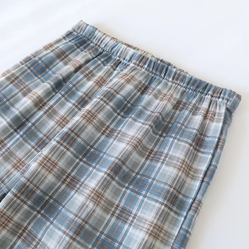 Men's Pajama Set Spring/Summer Checkered Simple Long sleeved Two Piece.