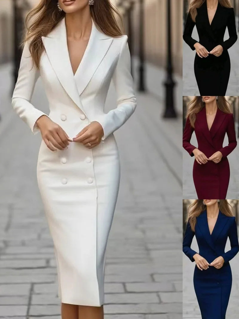 Women’s fashion new suit single-breasted long-sleeved commuter jacket dress.