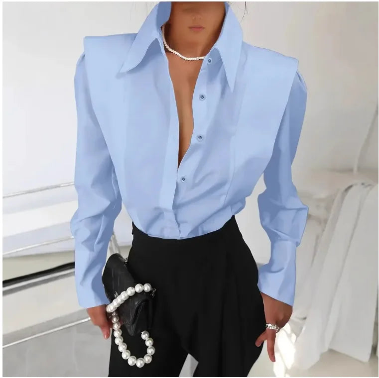 All Seasons White Shirt Women's Fashion Elegant Casual Long Sleeve Shirt.