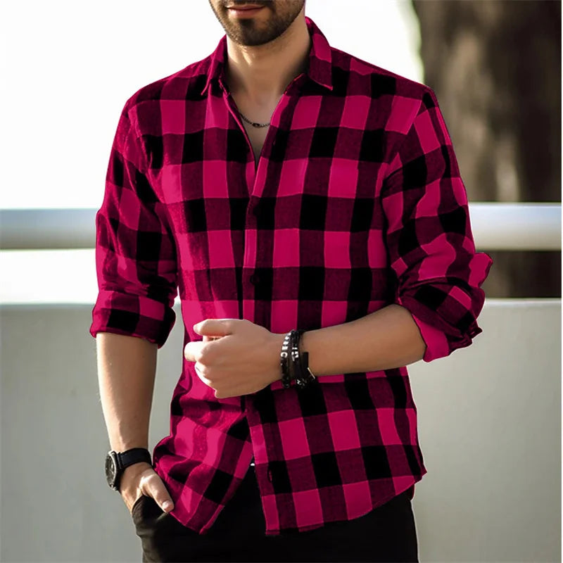 Fashion Style Black And White Plaid Shirt Men's Long-sleeve Shirt Summer.