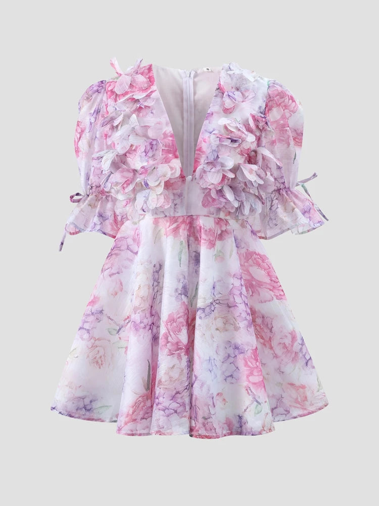 Women’s Chic Floral Printed Mini Dress Backless Sleeveless.
