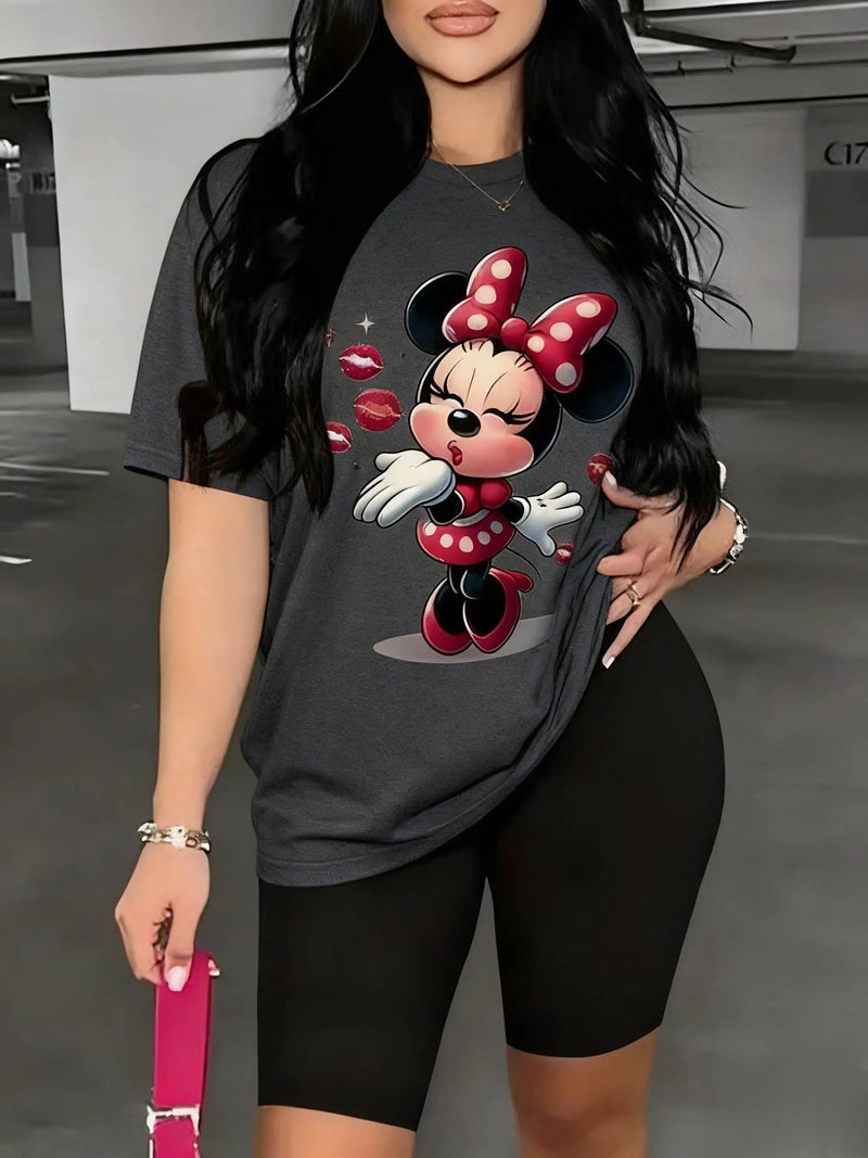 Minnie Mouse Women T Shirt Summer Men Short Sleeve Tee Loose.