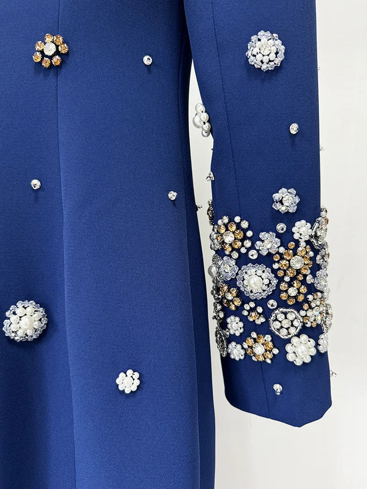 Women's Formal Long Sleeve Luxurious Beaded Long Maxi Dress.
