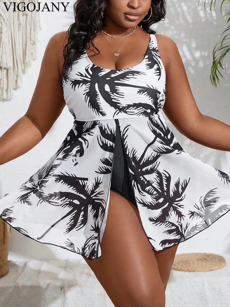 VigoJany Print Mesh Patchwork Plus Size Swimwear Women Strapped Large.