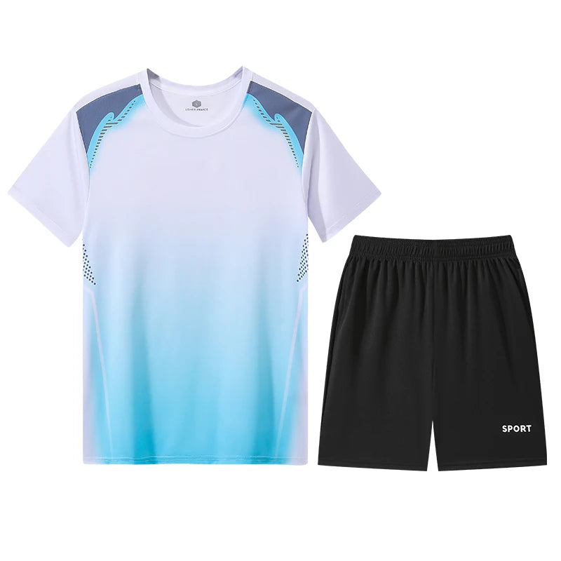CHRLCK Unisex Gradient Fitness Clothes Ice Silk Quick Drying T-shirt Suits.