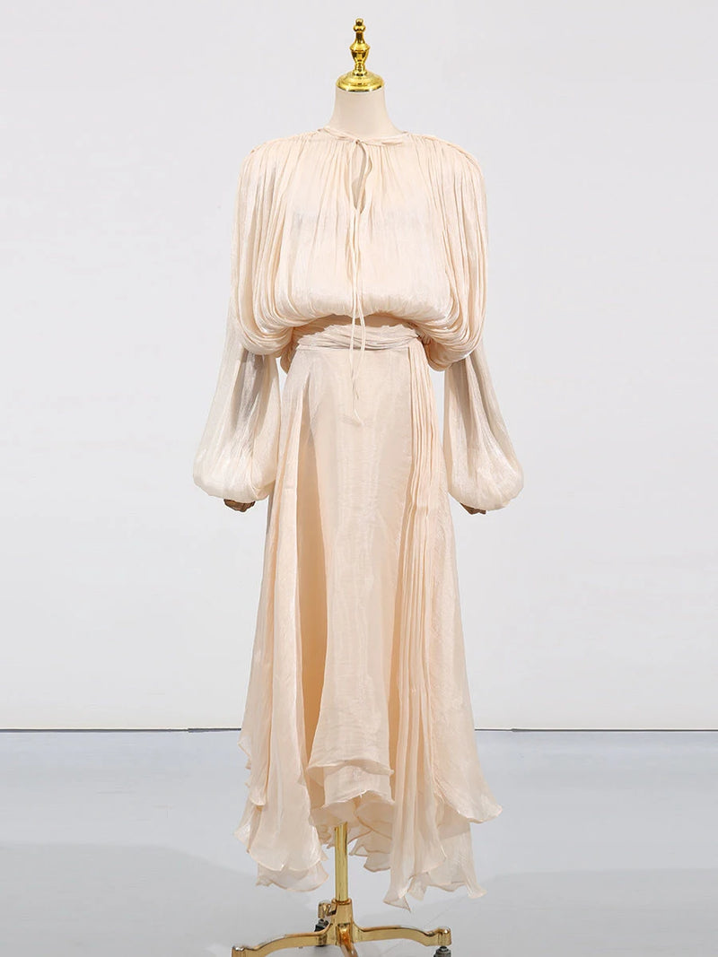 Solid Loose Spliced Folds Elegant Dresses for Women.