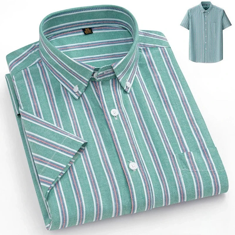 fashion summer cotton oxford plaid short sleeve shirt for man designer office.