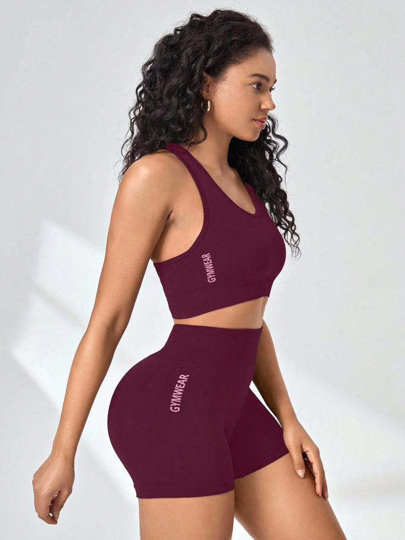 Women Yoga Set Bra Shorts Set Seamless Fitness Tracksuit Gym Running.
