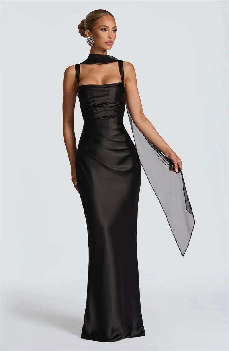 Mozision Satin Backless Sexy Maxi Dress Women Elegant.