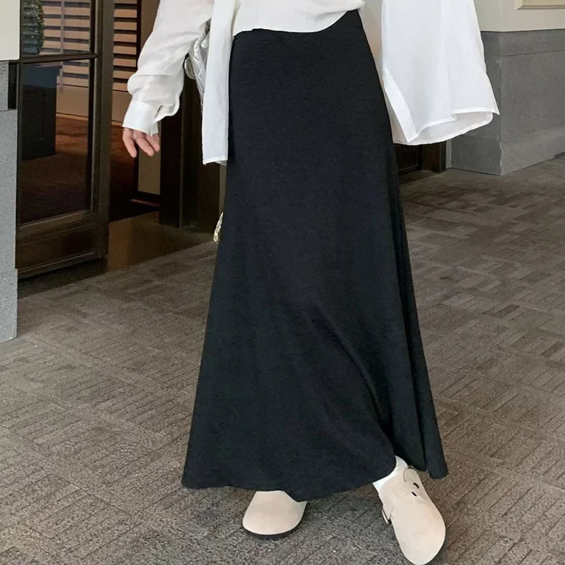 Lady Classic Hip Wrap Knitted Skirts Female Retro High Waisted A-line Dress.