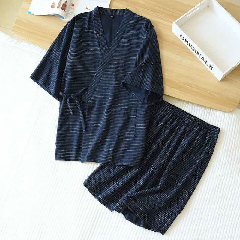 Japanese Kimono pajamas Men's Pajamas Summer Thin Short-sleeved Shorts.