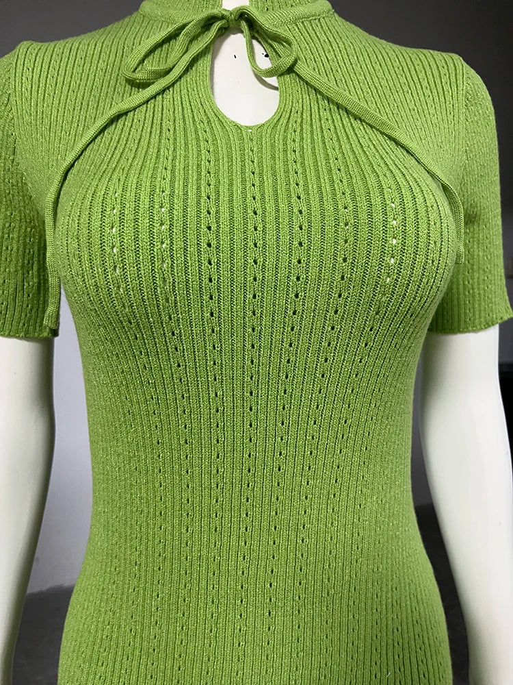 Elegant Sweater Dress Summer High Waist Woman Dress.