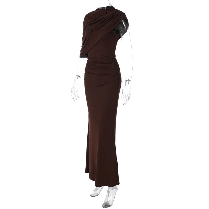 Mozision Irregular Ruched Sexy Maxi Dress For Women.