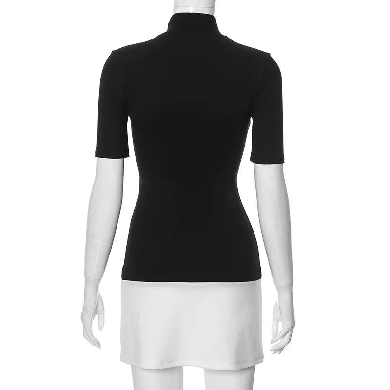 Talenza Elegant Contrast Color Mini Dress Women's Sexy High Neck Short.