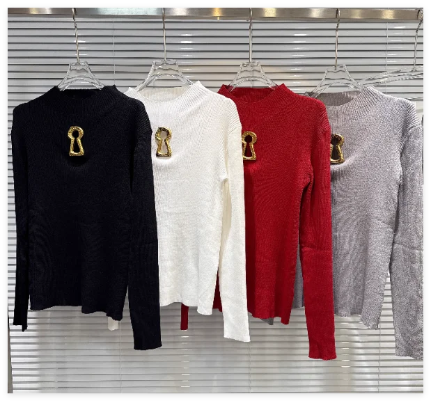 European Women Clothes Long Sleeve Waist-Cinching Knitted Long Dress.