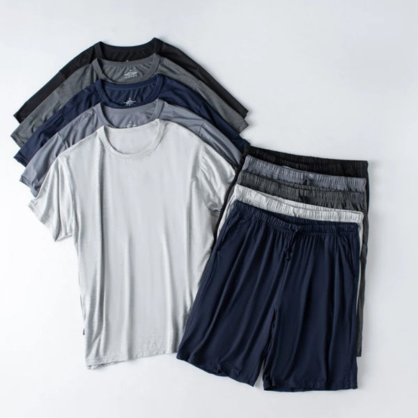 Modal Cotton Pajamas Suit Summer Men's Thin Loose Short-sleeved Shorts.