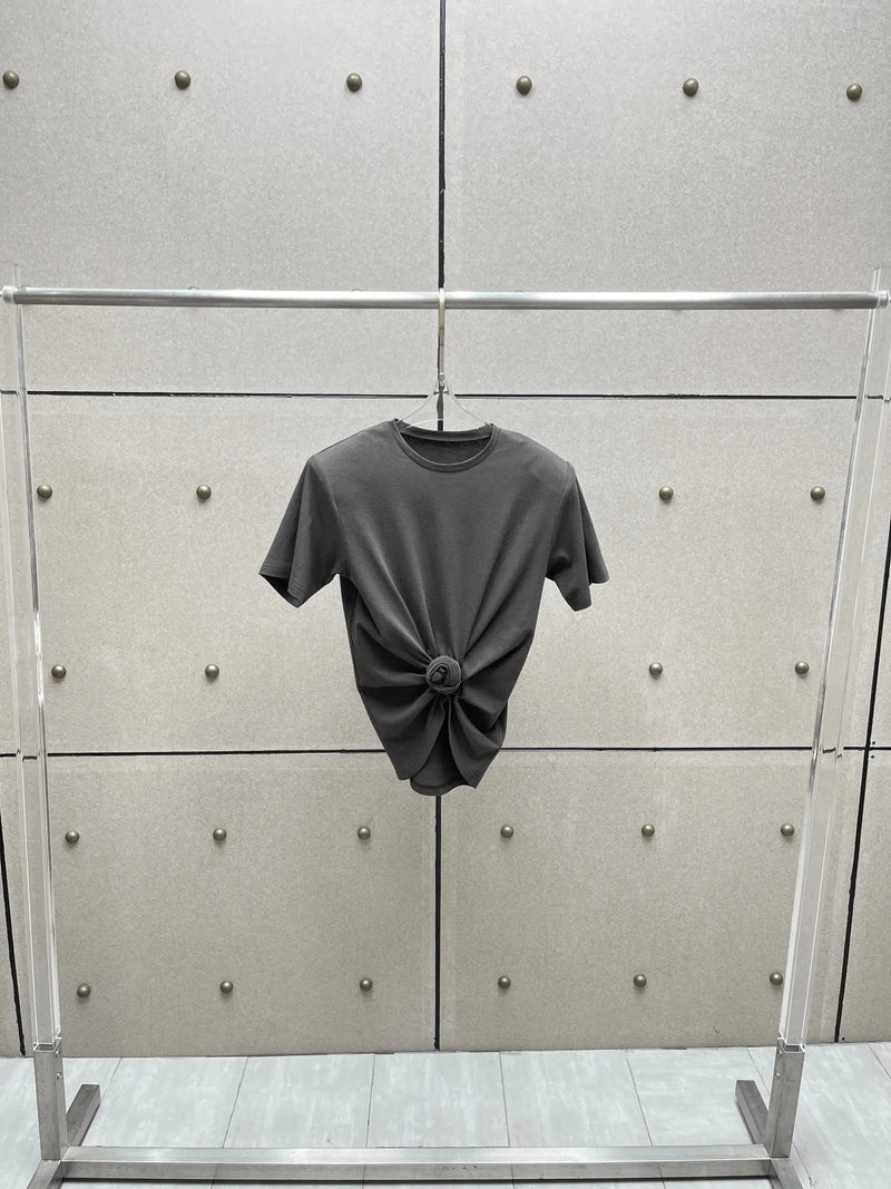 Y2K knotted twist knitted threaded round neck Top women fashionable.