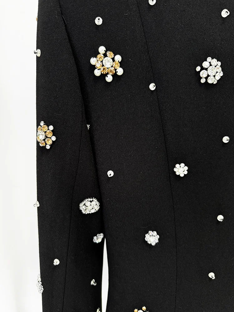 Women's Formal Long Sleeve Luxurious Beaded Long Maxi Dress.