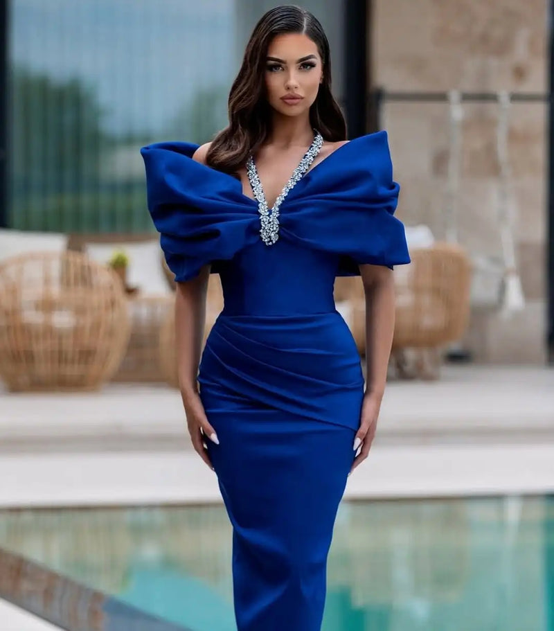 Red Black Women Sexy Halter Off the Shoulder Crystal Ruffles Bodycon Long Bandage Dress.