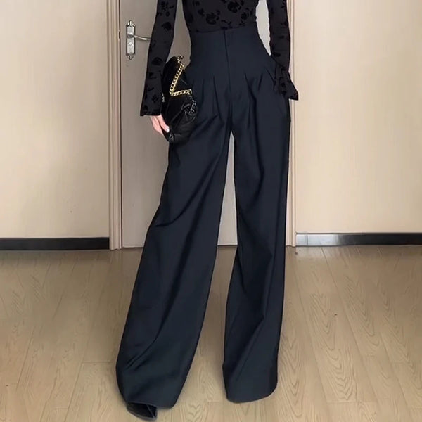 Office Ladies Ultra High Waist Wide Leg Pants Straight Drooping Spring.