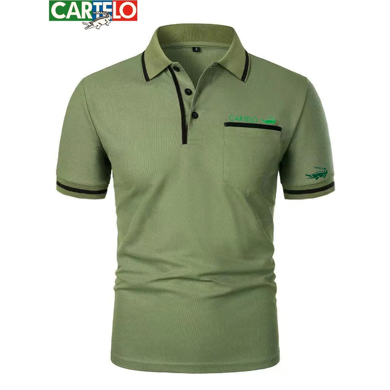 Men’s  polo shirt with a lapel and crocodile print logo.
