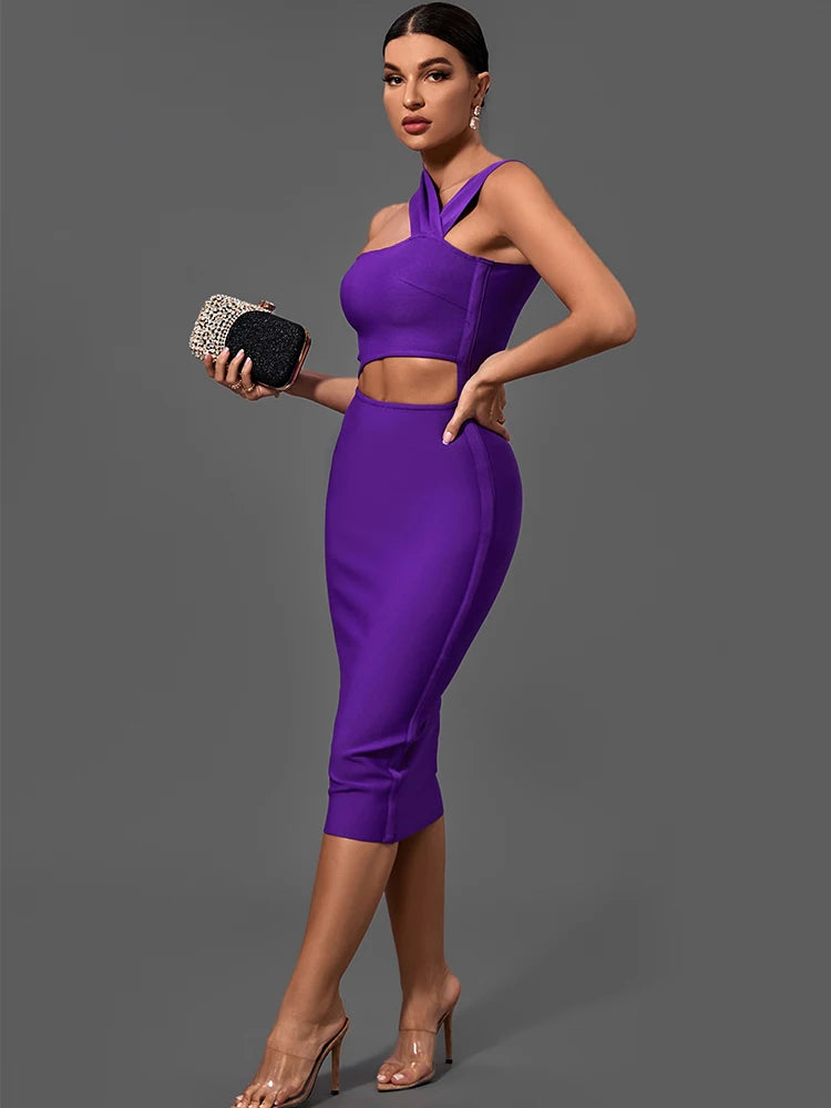 Bandage Dresses for Women Purple Bodycon Dress Evening Party Elegant.