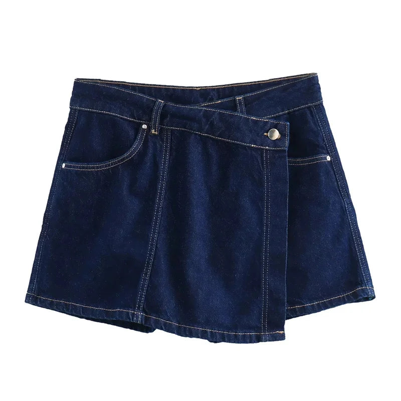 MUJER Blue Denim Shirt Woman Short Sleeve Cropped Shirt Women Summer.