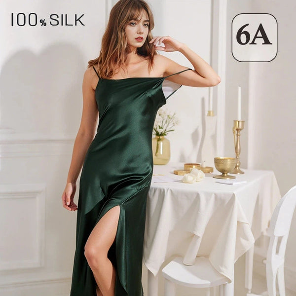 Sexy Women Momme Heavy Mulberry Silk Slip Dress Side Slit Camisole.