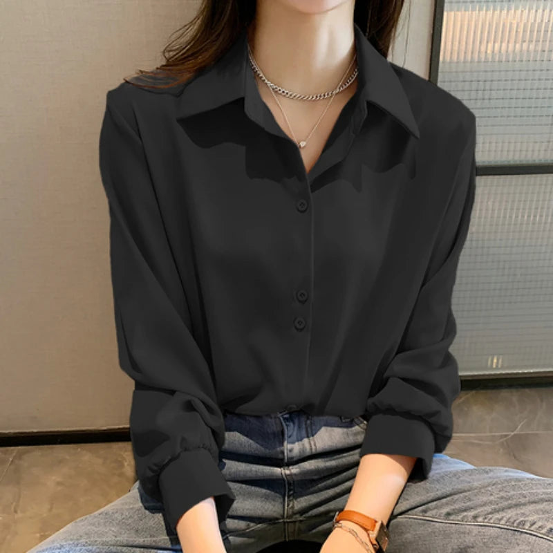 Spring Autumn Casual Chiffon Shirt Women Office Lady Shirts Fashion.