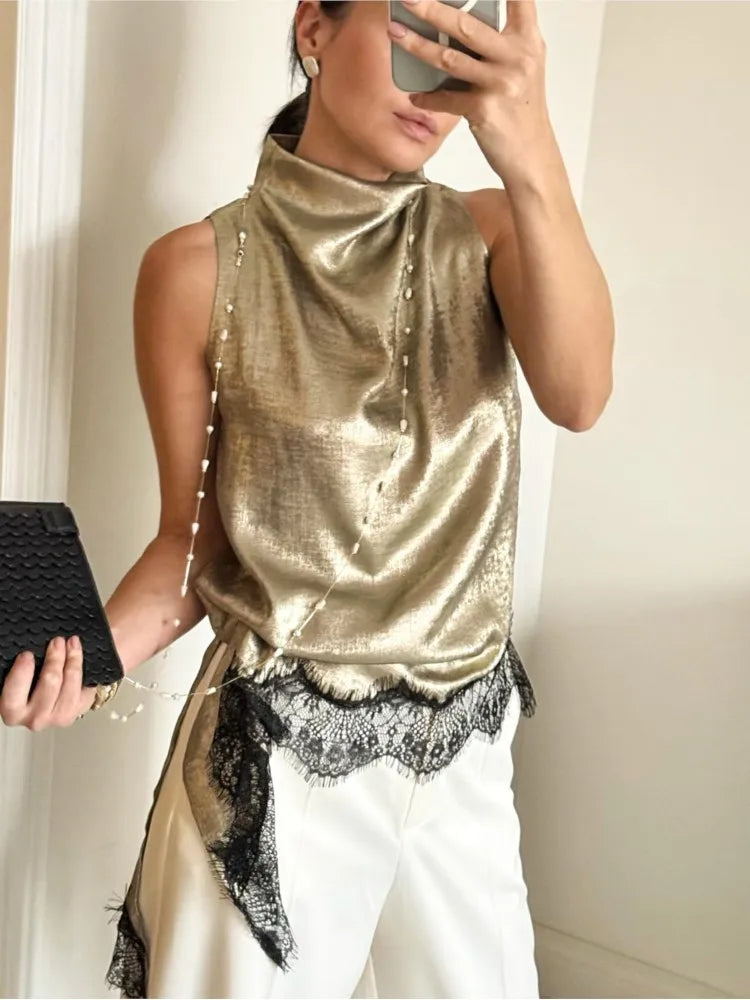 Fashion Sexy Sleeveless Vest Women's Elegant Lace Top Summer Office Holiday.