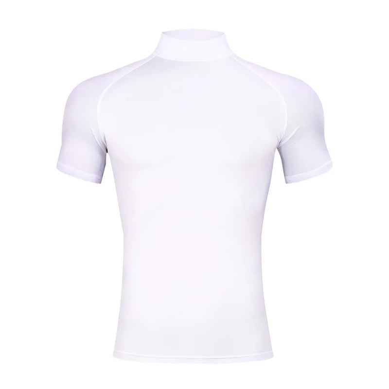 Mens Bodybuilding Sports Tight T-shirt Summer Compression Turtleneck.