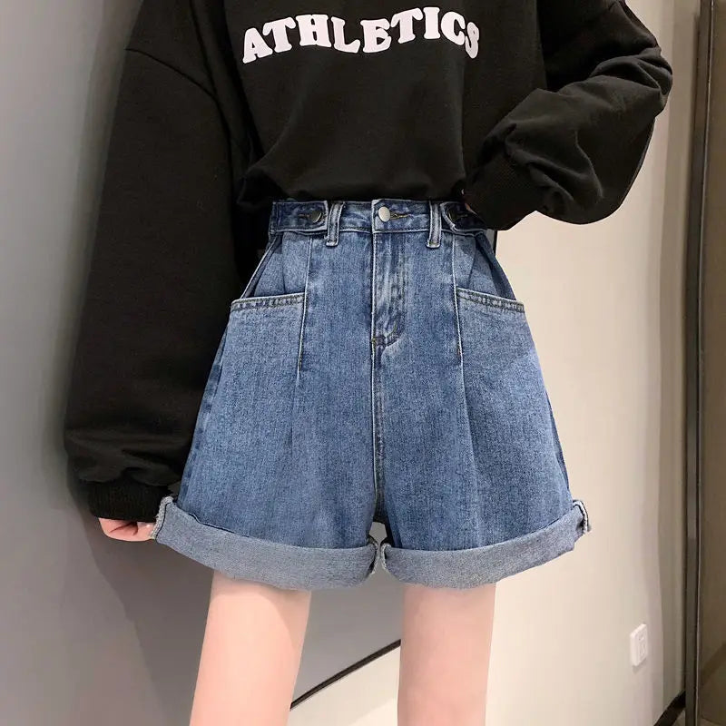 Ripped Denim Womens Shorts High Waist Wide Short Pants for Women.