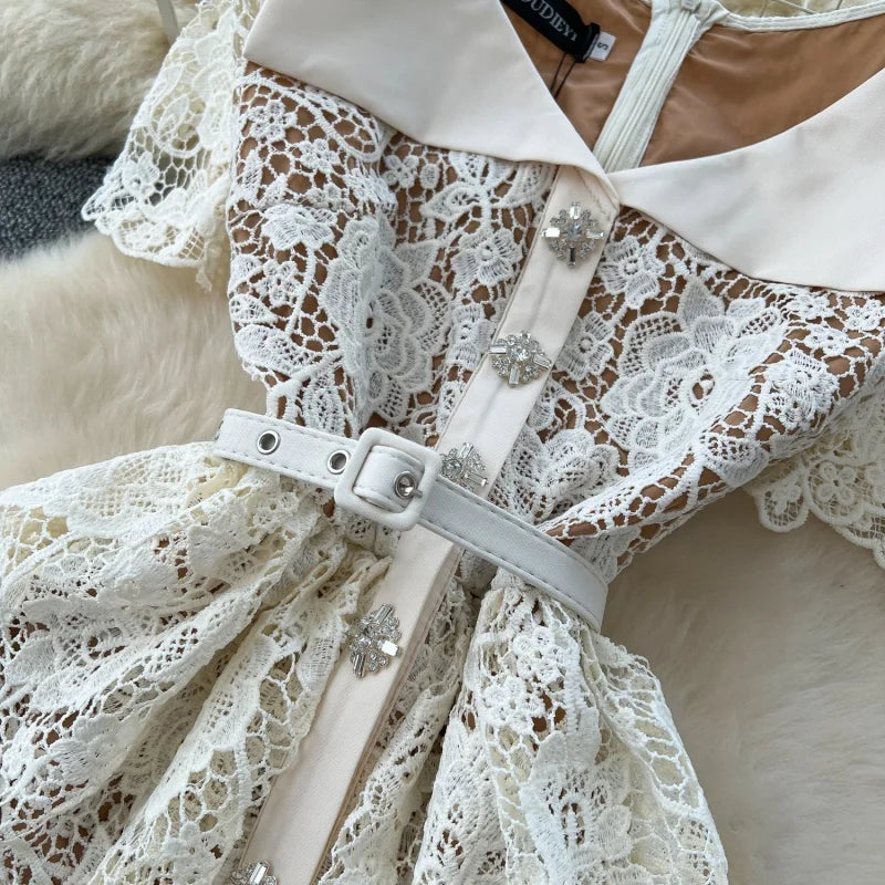 Women’s Elegant Hook Floral Hollow Lace Dress.