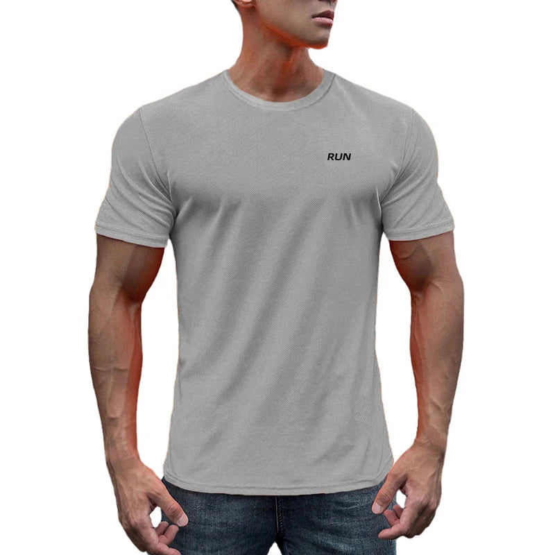 Mens Fitness Sweat Wicking Training Clothes Gym Bodybuilding Muscle Short Sleeve.