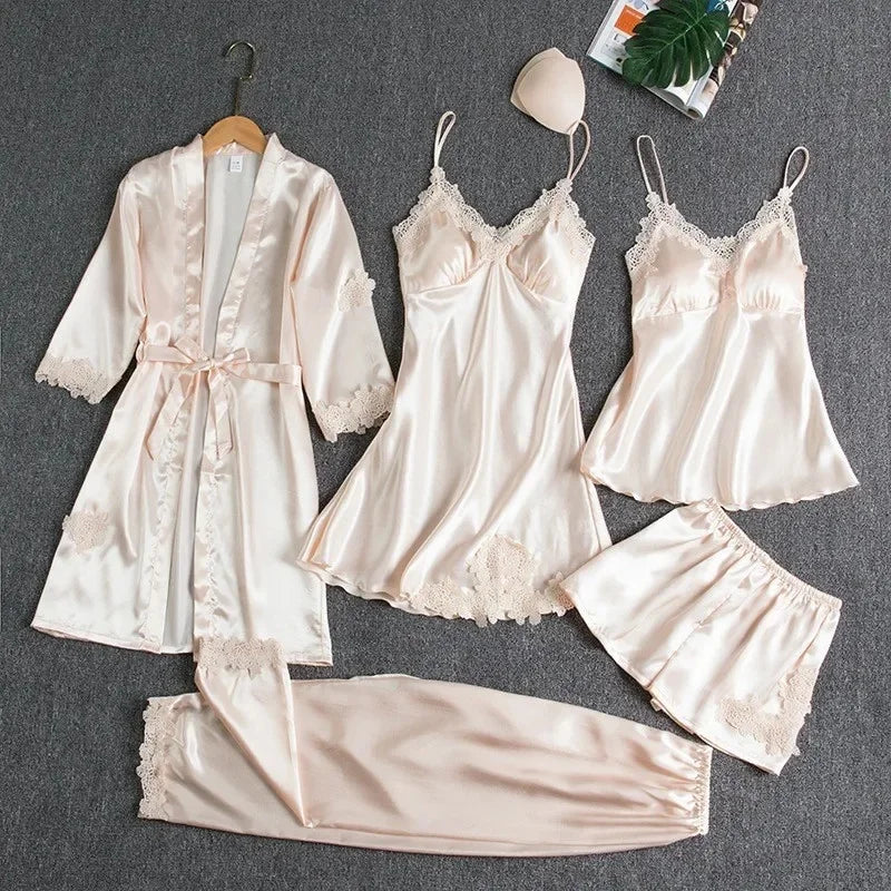 Sexy Summer Ice Silk Long Sleeve Thin Home Clothes Set for Women.