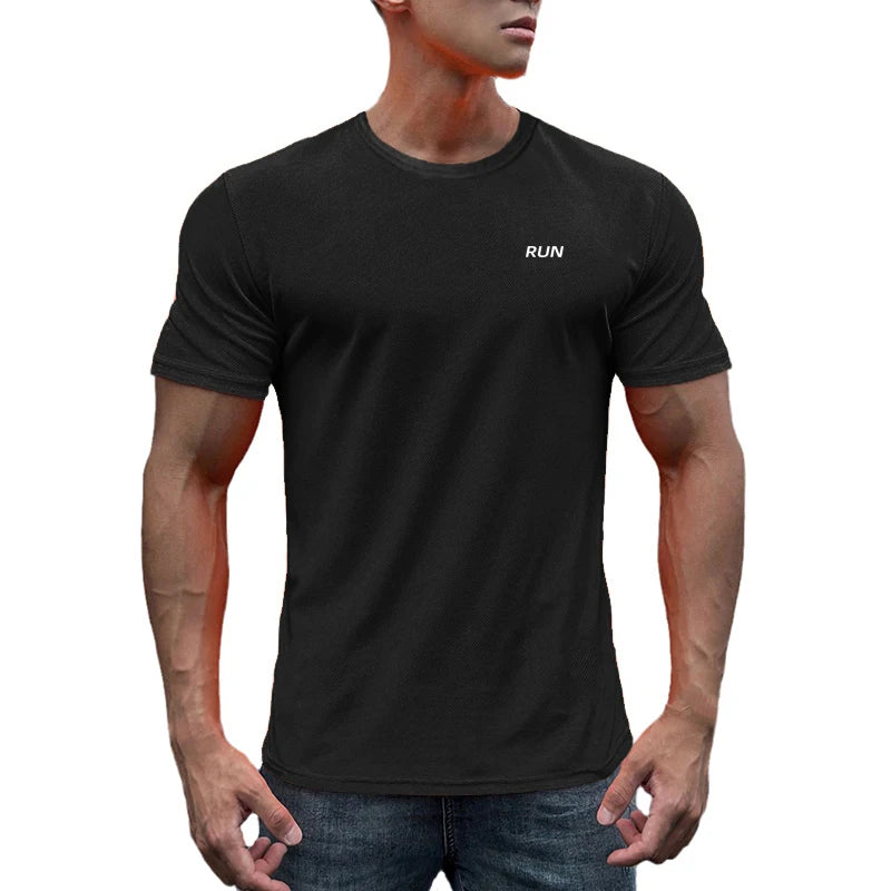 Mens Fitness Sweat Wicking Training Clothes Gym Bodybuilding Muscle Short Sleeve.