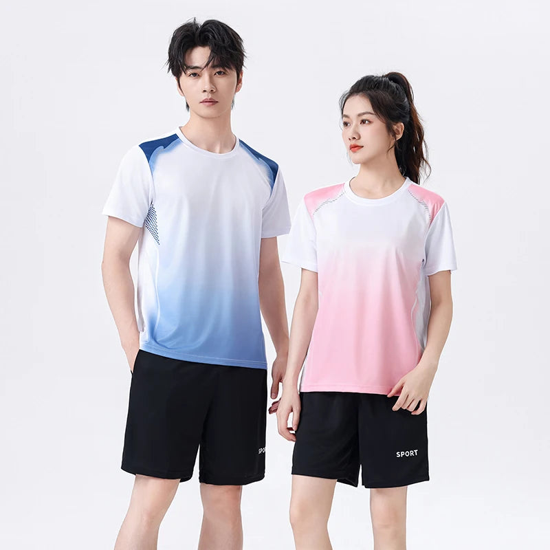 CHRLCK Unisex Gradient Fitness Clothes Ice Silk Quick Drying T-shirt Suits.