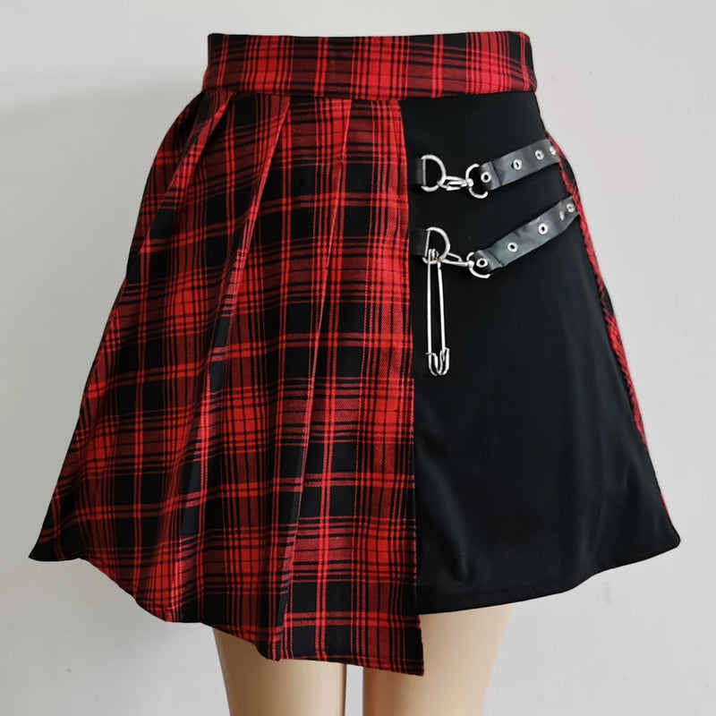 Gothic Sweet Women Pleated Skirt Fashion Plaid Mini High Waist Chic Skirt.