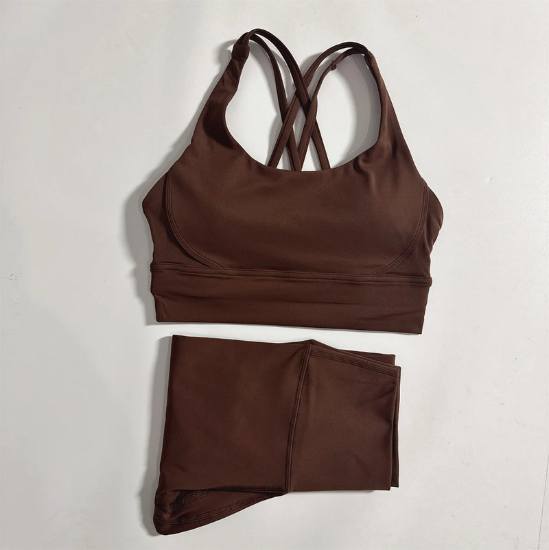 Solid Color Gym Fitness Set Tight Soft cross Fitness Bra 2pc compression.
