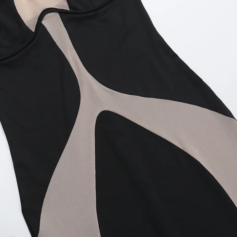 Mesh Patchwork Halter Neck Dresses for Women.