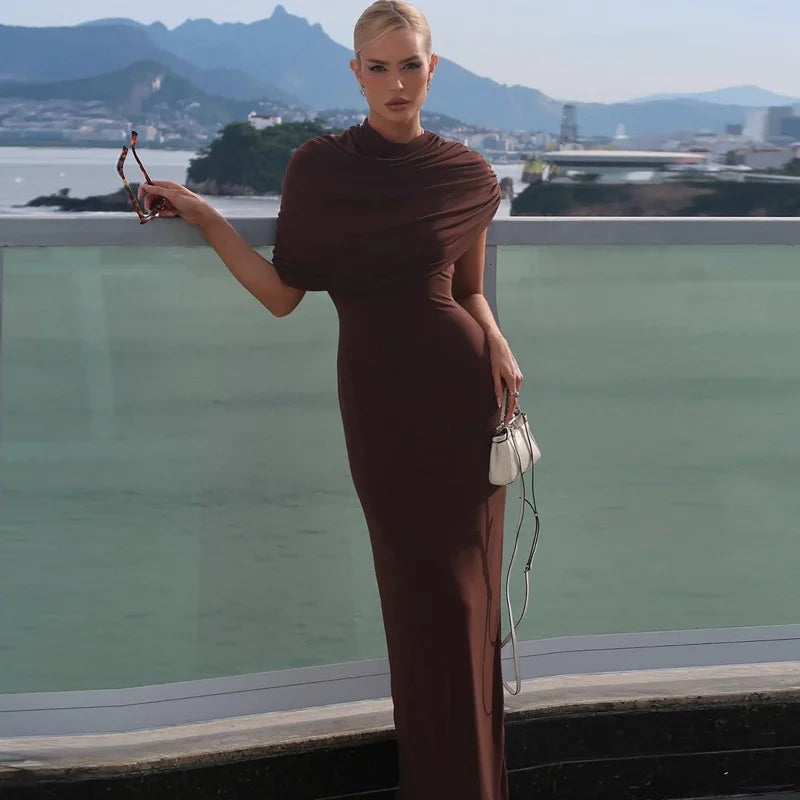 Mozision Irregular Ruched Sexy Maxi Dress For Women.