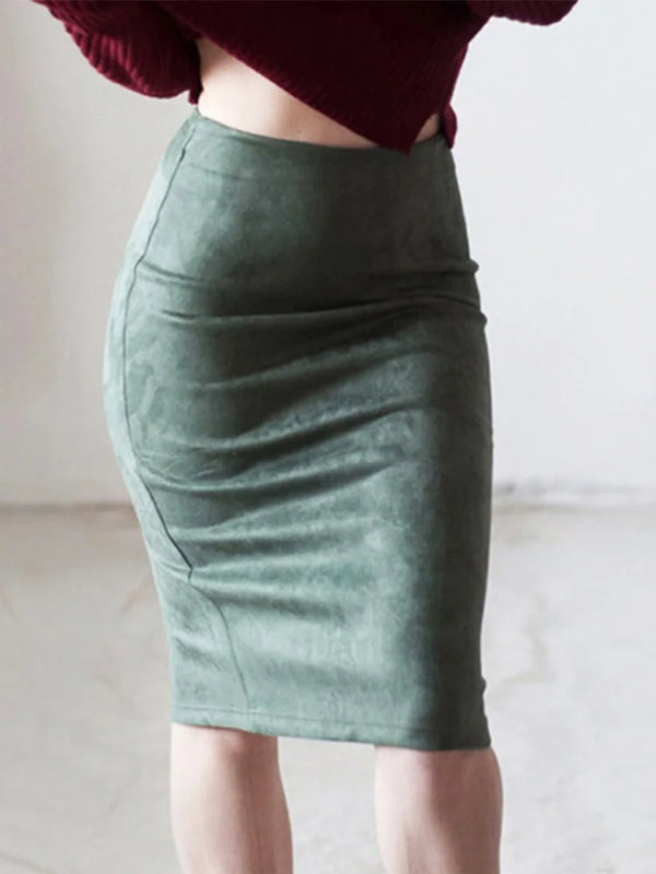 Women Skirts Suede Solid Color Pencil Skirt Female Autumn Winter.
