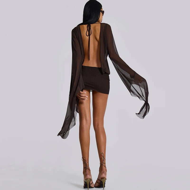 Women’s Mesh Irregular  Mini Dress Sexy See Through Chic.