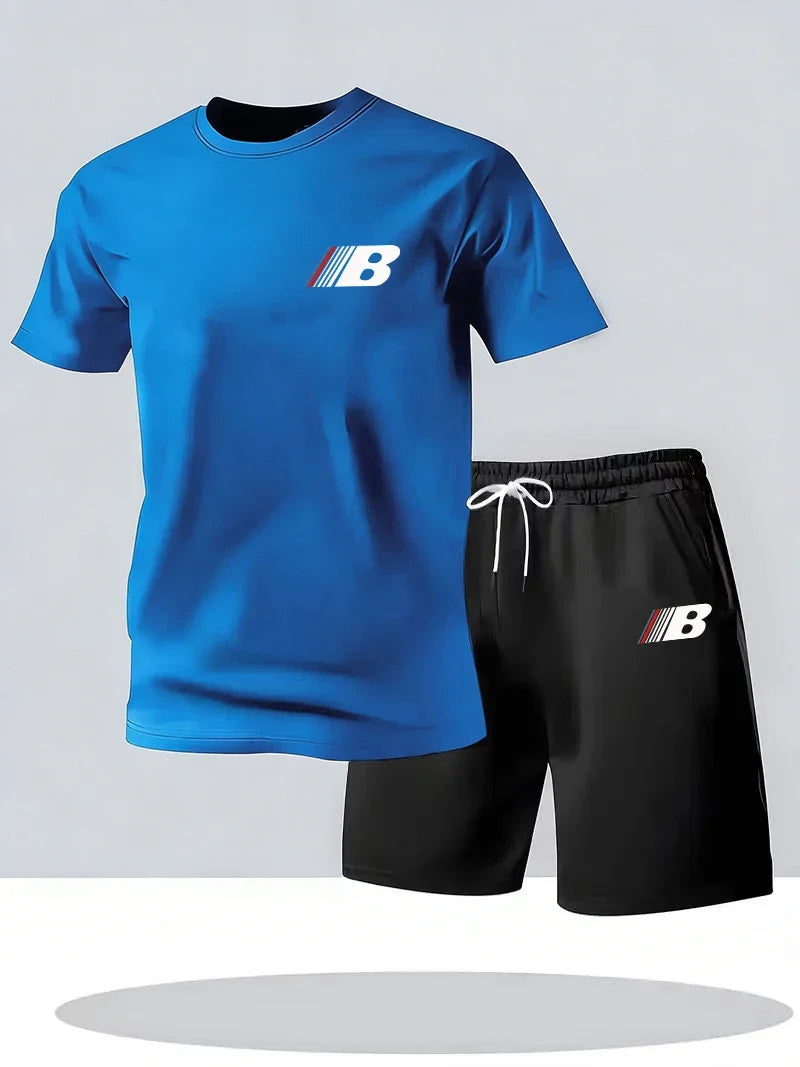 Sports Style Men's Summer Breathable Sportswear Short Sleeved T-shirt+shorts.