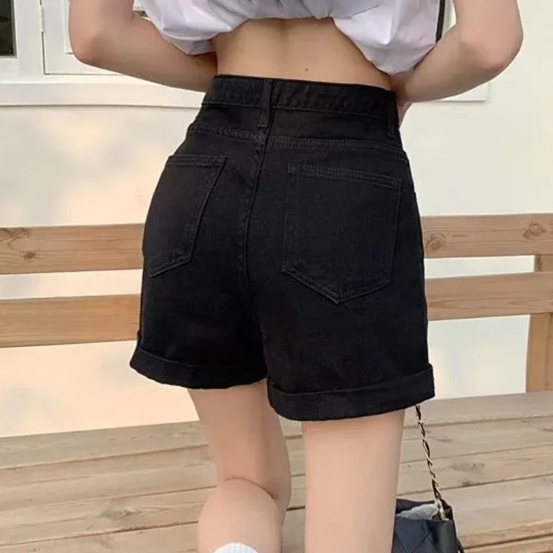 Spring Summer Women Denim Shorts Fashion Female Wide Leg Short Jeans.